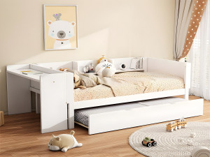 ModernLuxe Eenpersoonsbed 90x200 cm met onderschuifbed - met bureau ernaast - Wit