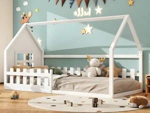 ModernLuxe Cama cabine para criança 90x200 cm - em formato de casa - em madeira de pinho e MDF - Branco