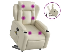 vidaxl Sillón reclinable de masaje de pie cuero artificial color crema