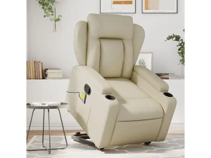 vidaxl Sillón reclinable de masaje de pie cuero artificial color crema