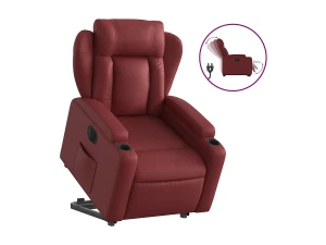 vidaxl Sillón elevable eléctrico cuero artificial rojo tinto