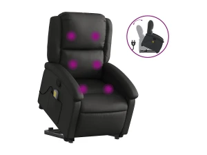 vidaxl Sillón reclinable de masaje elevable cuero auténtico negro