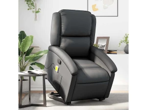 vidaxl Sillón reclinable de masaje elevable cuero auténtico negro
