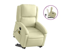 vidaxl Sillón reclinable elevable cuero auténtico color crema