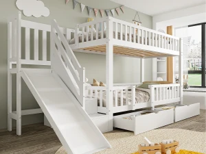 ModernLuxe Beliche em madeira e MDF - 90x200 cm - com escorrega e escada - Branco (sem colchão)
