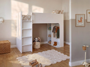 Vente-unique Hoogslaper 90 x 190 cm met opbergruimte - Wit - Met matras - COLUMI