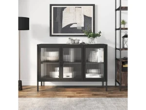 Clicnbuy Aparador de vidrio y acero negro 105x35x70 cm