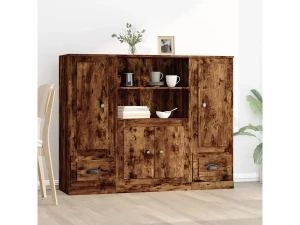 Clicnbuy Aparador alto 3 piezas madera contrachapada roble ahumado