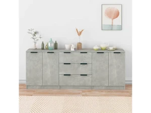 Clicnbuy Aparador de 3 piezas madera contrachapada gris hormigón