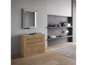 ITAMOBY Consola extensible 90x42/302 cm Evolve roble natural extensiones internas con bancos inferior y superior