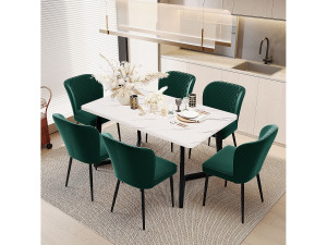 Merax Set van 6 fluwelen eetkamerstoelen - metalen poten - groen
