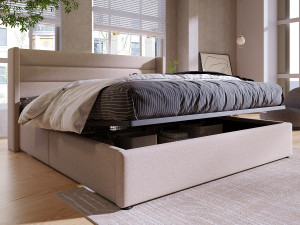 Merax Opbergbed 160 x 200 cm voor volwassenen - linnenstof - lattenbodem - beige