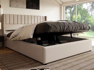 Merax Opbergbed 180 x 200 cm - linnen stof - lattenbodem - beige