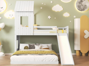 ModernLuxe Stapelbed voor kinderen met glijbaan en ladder - 90x200 cm + 140x200 cm - gemaakt van grenenhout en MDF - Wit