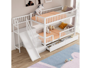 Merax Stapelbed 2 x 90 x 200 cm met 2 lades en schuiflade - massief hout - wit