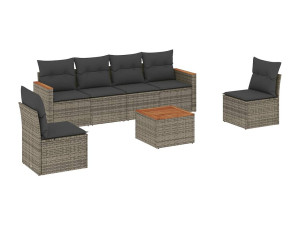 vidaxl 7-delige Loungeset met kussens poly rattan grijs