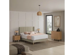 VS Venta-stock Estructura de cama tapizada Noelia de 30 cm, 140x190 cm, Beige