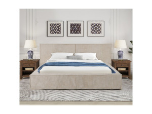 Habitat et jardin Luxe Fluwelen Gestoffeerd Opbergbed "Courchevel" - Beige 180 x 200 cm