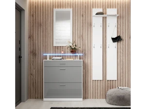 MB Muebles Bonitos Conjunto recibidor para Entrada Pasillo en Blanco y Gris con LED 105x24x89cm Paola