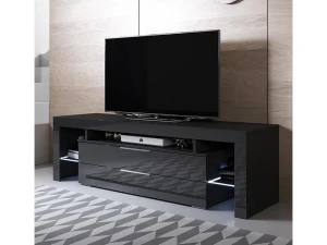 MB Muebles Bonitos Mueble TV para Salón comedor en Negro con LED 160x35x53cm Selma