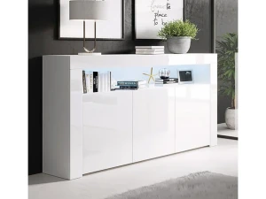 MB Muebles Bonitos Aparador para Salón comedor en Blanco con LED 155x37x91,5cm Aker