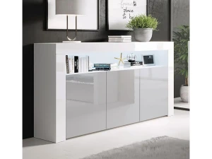 MB Muebles Bonitos Aparador para Salón comedor en Blanco y Gris con LED 155x37x91,5cm Aker