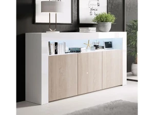 MB Muebles Bonitos Aparador para Salón comedor en Blanco y Sonoma con LED 155x37x91,5cm Aker