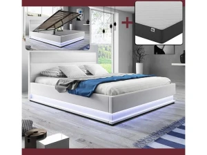 MB Muebles Bonitos Cama de matrimonio con Canapé y Colchón 180x200cm en Blanco con LED Nitas