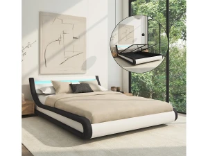 MB Muebles Bonitos Cama de matrimonio con canapé 180x200cm en Blanco y Negro con LED Parisina
