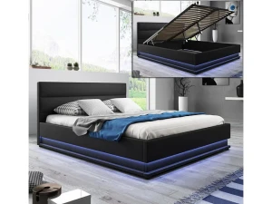 MB Muebles Bonitos Cama de matrimonio con canapé 150x190cm en Negro con LED Nitas