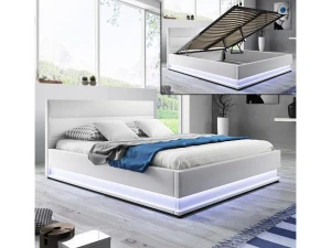 MB Muebles Bonitos Cama de matrimonio con canapé 160x200cm en Blanco con LED Nitas