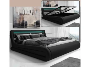 MB Muebles Bonitos Cama de matrimonio con canapé 160x200cm en Negro con LED Rodas