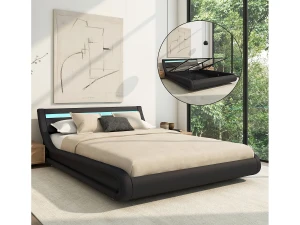 MB Muebles Bonitos Cama de matrimonio con canapé 180x200cm en Negro con LED Parisina