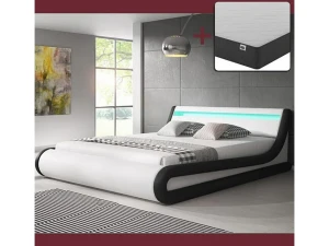 MB Muebles Bonitos Cama de matrimonio con Canapé y Colchón 140x190cm en Blanco y Negro con LED Parisina