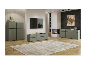 Meublorama Complete woonkamerset HAVANA – Saliegroen en zwart – Tv-meubel, buffet en hoge buffetkast – Modern design