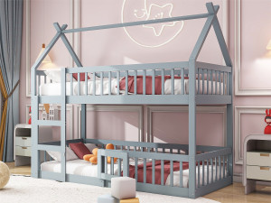 ModernLuxe Stapelbed 90x200cm - massief hout - met trap - Grijs