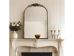 Fativo Gouden wandspiegel woonkamerdecoratie - 60,5x5x91,6cm vintage boogspiegel voor badkamer open haard entree 91,6x60,5cm