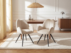 Unique Conjunto de 6 sillas giratorias con reposabrazos de tela y metal negro - Beige - GULSUN de Maison Céphy