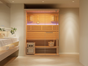 Unique Sauna finlandesa acristalada con LEDs - 2/3 plazas - An. 150 x Pr. 120 x Alt. 200 cm - SELKI