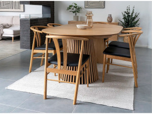 ebuy24 Mesa de comedor redonda extensible LANZA-Kleur Beige-Diameter 120/160-200 cm