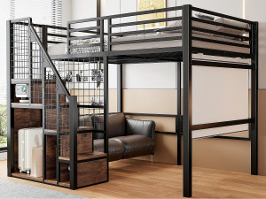 ModernLuxe Mezzaninebed voor kinderen 140x200cm - met veiligheidsladder en opbergruimte - Zwart