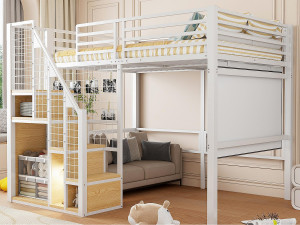 ModernLuxe Mezzaninebed voor kinderen 140x200cm - met veiligheidsladder en opbergruimte - Wit