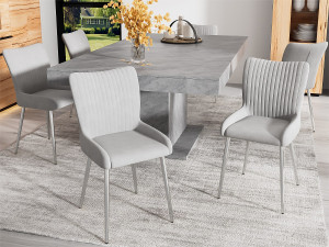 ModernLuxe Set van 6 Velvet stoelen - met zilveren metalen poten - Grijs