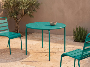 Vente-unique Ronde tuintafel D110 cm van metaal - Blauwgroen - MIRMANDE van MYLIA