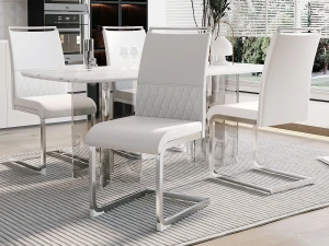 Merax Conjunto de 4 cadeiras para sala de jantar - Linho e couro PU - Pernas metálicas - Branco - BLITZ