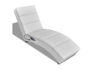 vidaxl Tumbona de masaje reclinable de cuero sintético blanco