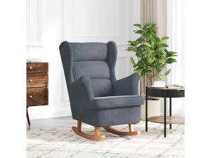 vidaxl Mecedora orejera de terciopelo gris oscuro y madera maciza