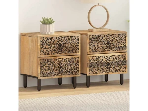 vidaxl Mesitas de noche 2 uds madera maciza de mango 40x33x46 cm