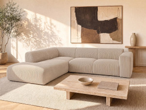 Unique Sofá rinconera izquierda con chaise longue y respaldo de pana beige - POGNI de Maison Céphy