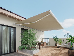 Unique Toldo motorizado con LEDs y cofre integrado 5 x 3,5 m - lona acrílica beige - GALAXA